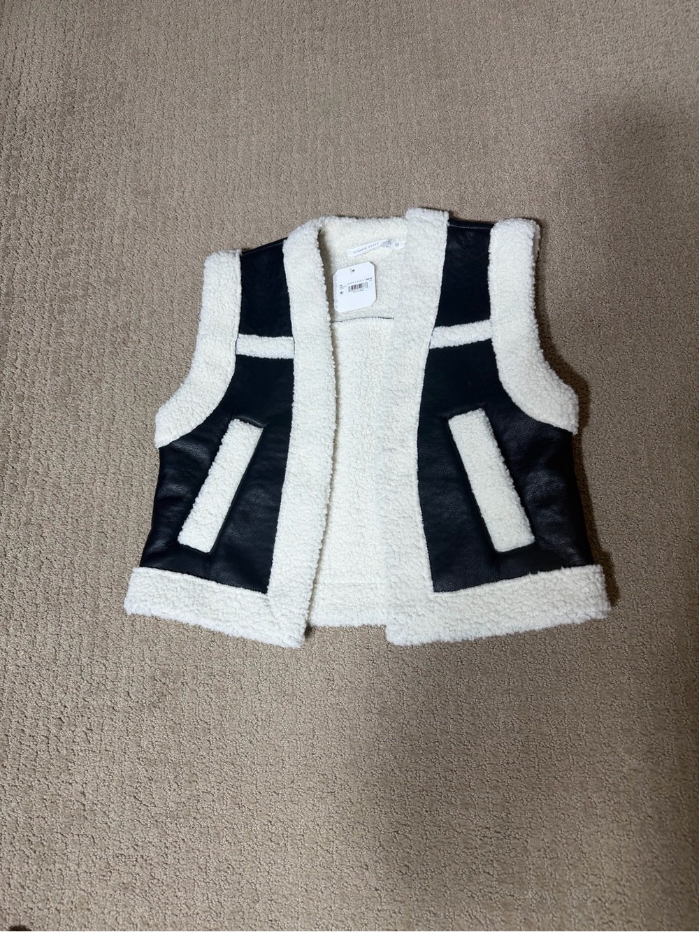 Altar'd State White Sherpa Vest with Black Faux Leather Panels